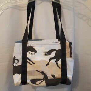 New Mini Duffle Travel Tote Shoulder Bag Western Cowboy Rodeo Horses Brown Blue